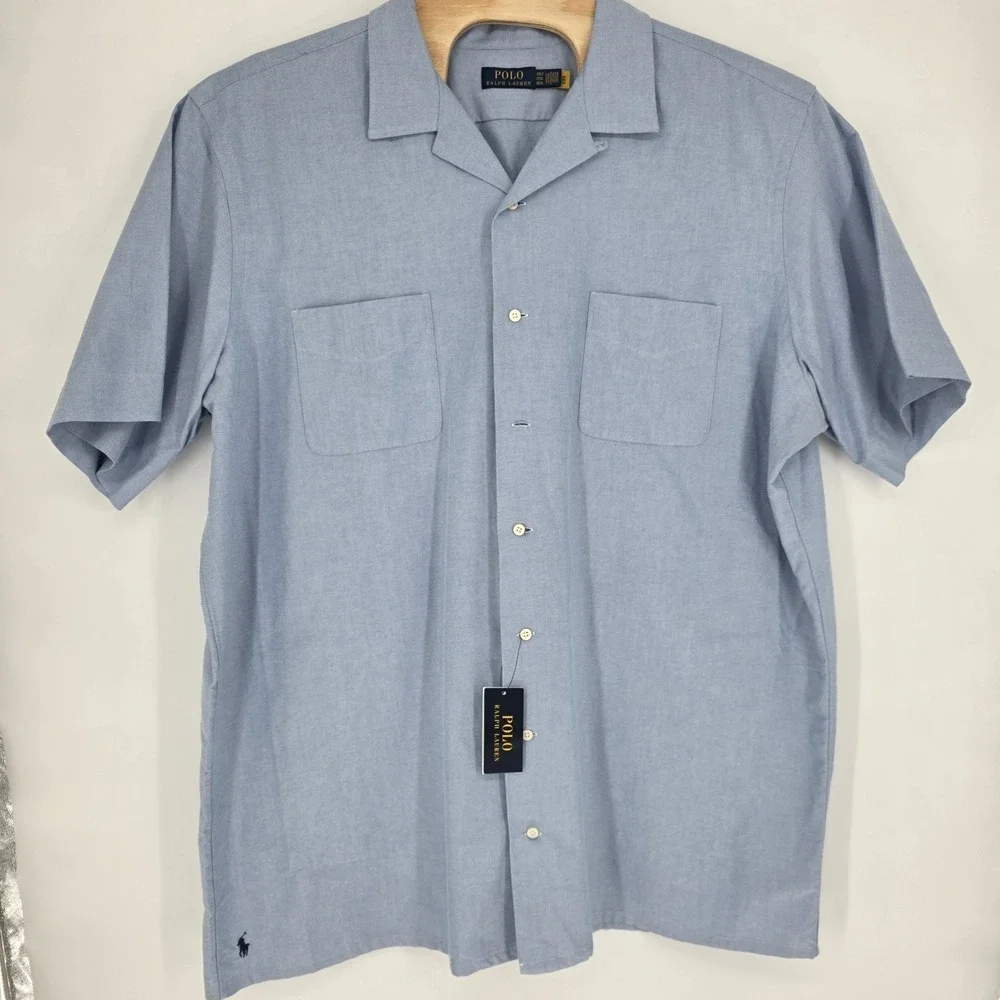 New Polo Ralph Lauren Shirt Mens 3XLT Tall Blue Short Sleeve Button Up Pony